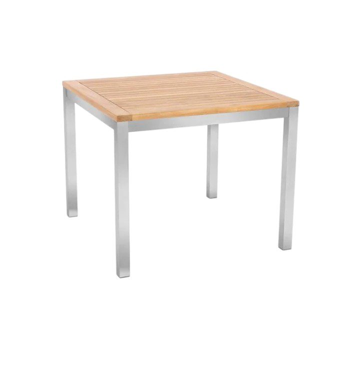 Siro teak stainless steel dining table 90cm