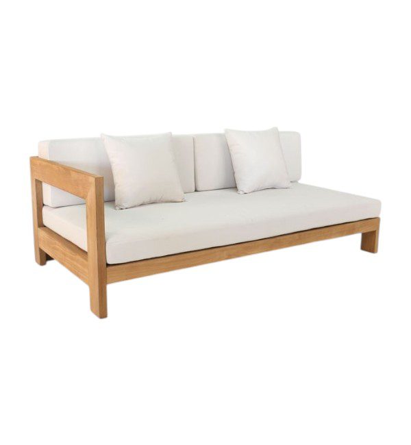 Modern Teak Daybed with sleek wooden frame and plush cushions