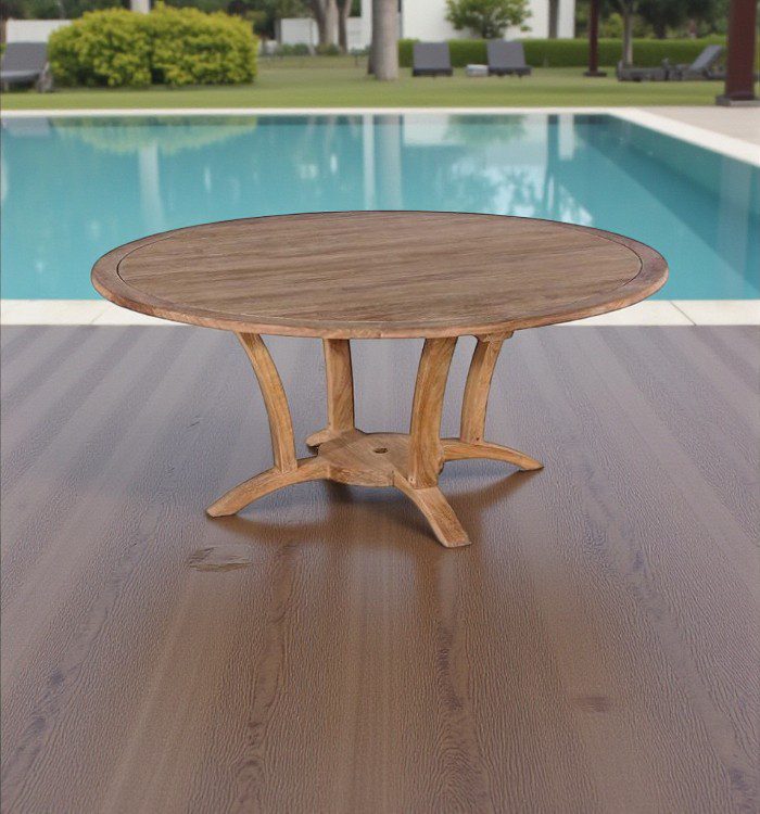 Teak patio table 178 cm round, durable outdoor dining table