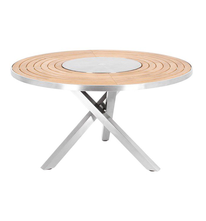 Modern dining table with sophisticated cross-design legs in wood and steel finish