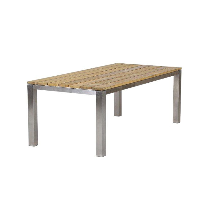 Outdoor Teak Stainless Steel Table on patio
