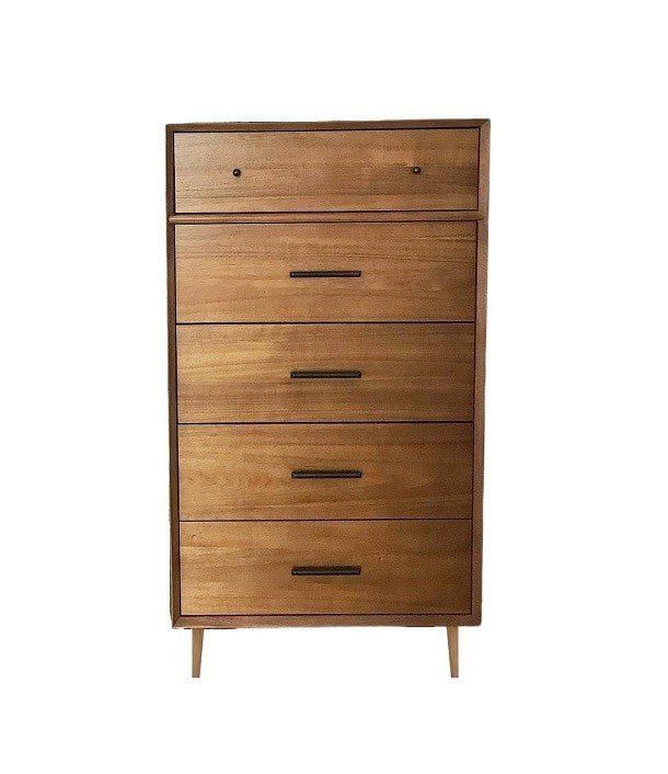 Solid teak chest of drawers highboy with tall design and spacious storage for bedroom organization