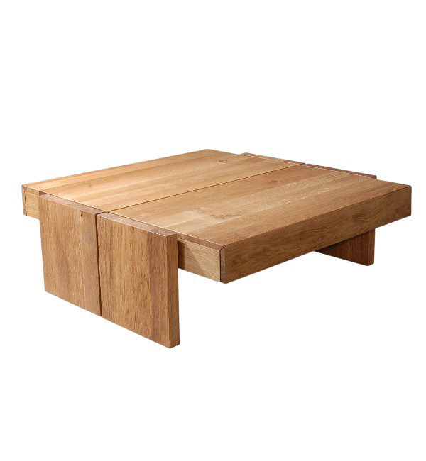 Modern Teak Wood Coffee Table with Bold Block Design