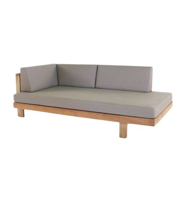 Elegant teak daybed seating three people comfortably