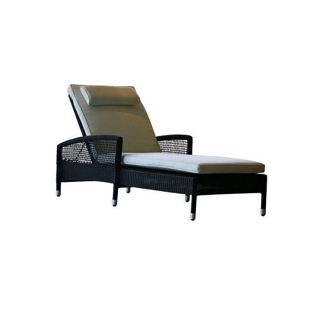 Wicker Lorraine sun Lounger with adjustable backrest and removable cushioned seat in an outdoor garden