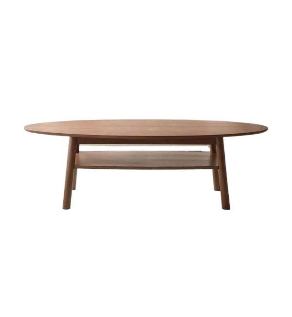 Teak Oval Coffee Table with Lower Shelf – Solid Wood Coffee Table for Modern Living Rooms