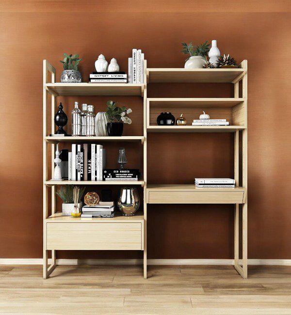 Coastal Teak Double Wall Unit | Modern Teak Bookshelf in Malaysia