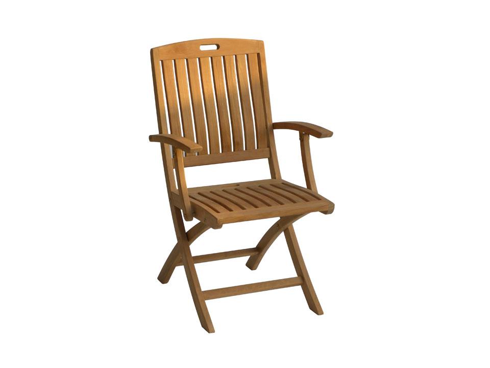 Foldable teak armchair with solid wood frame