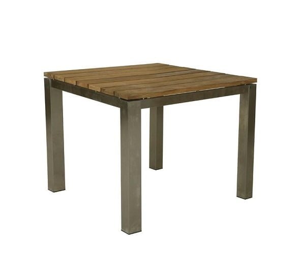 teak stainless steel square dining table