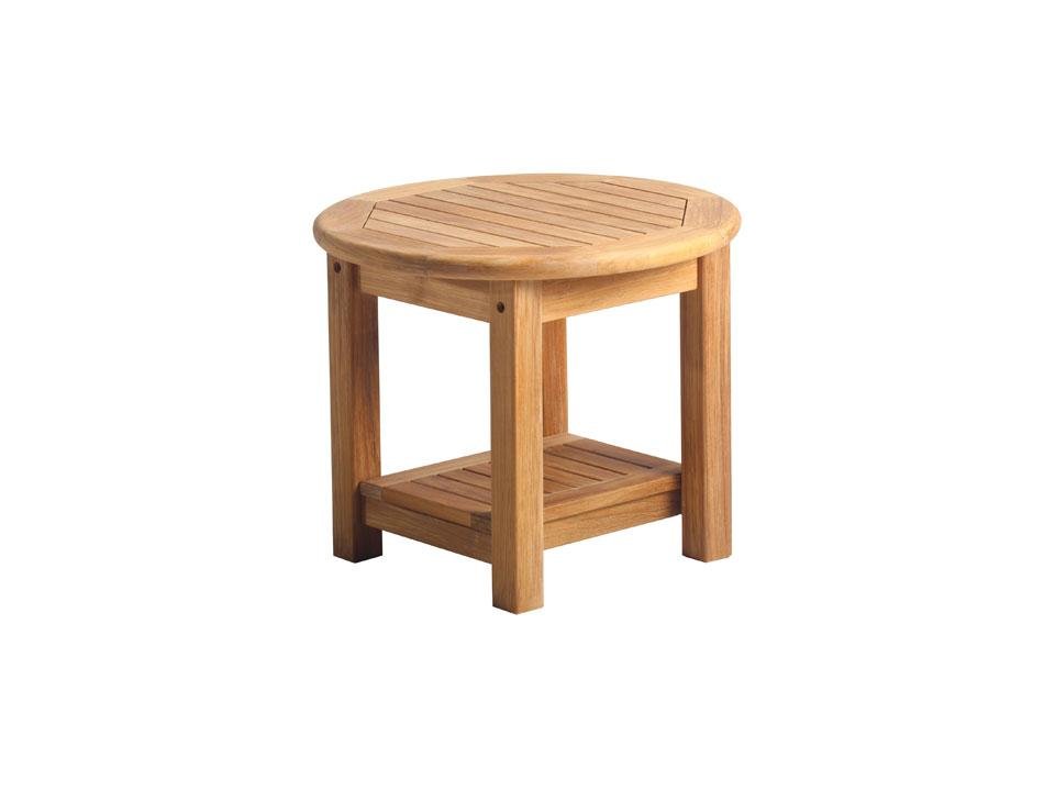 teak round side table with shelf