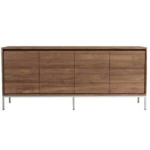 Teak sideboard buffet with stainless steel base