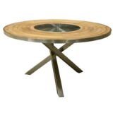 teak stainless steel round dining table