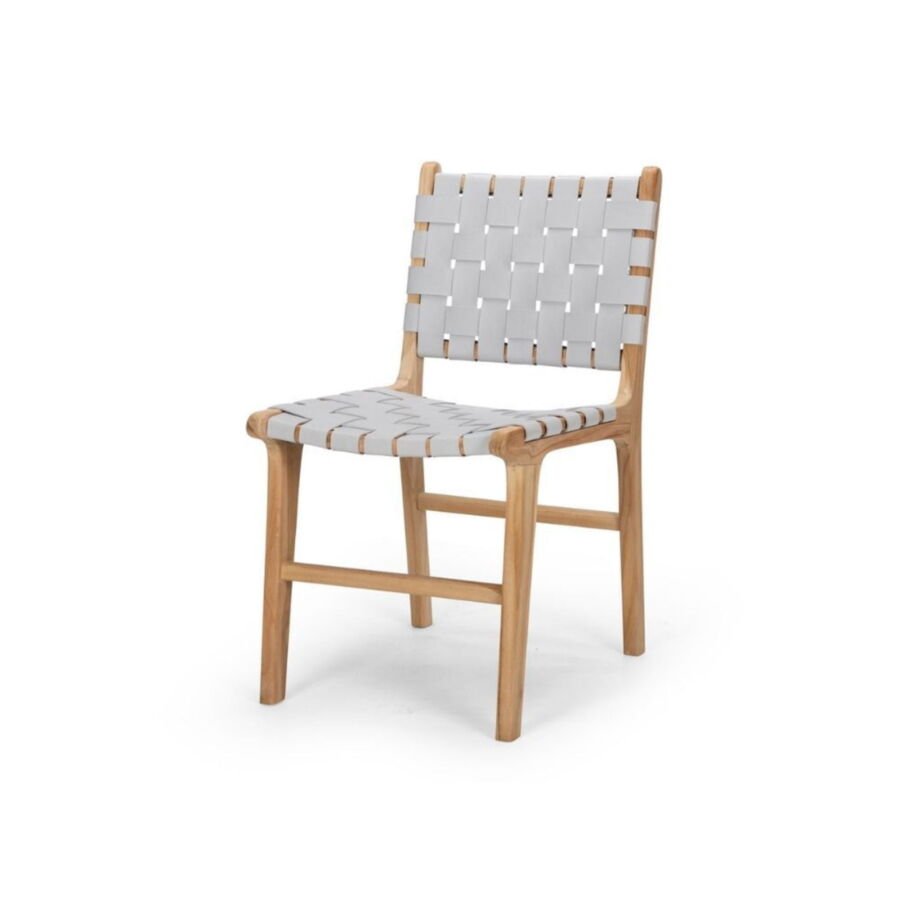 teak white leather chair
