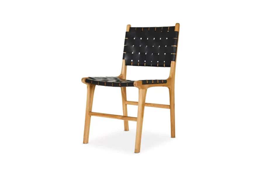 woven black leather teak chair