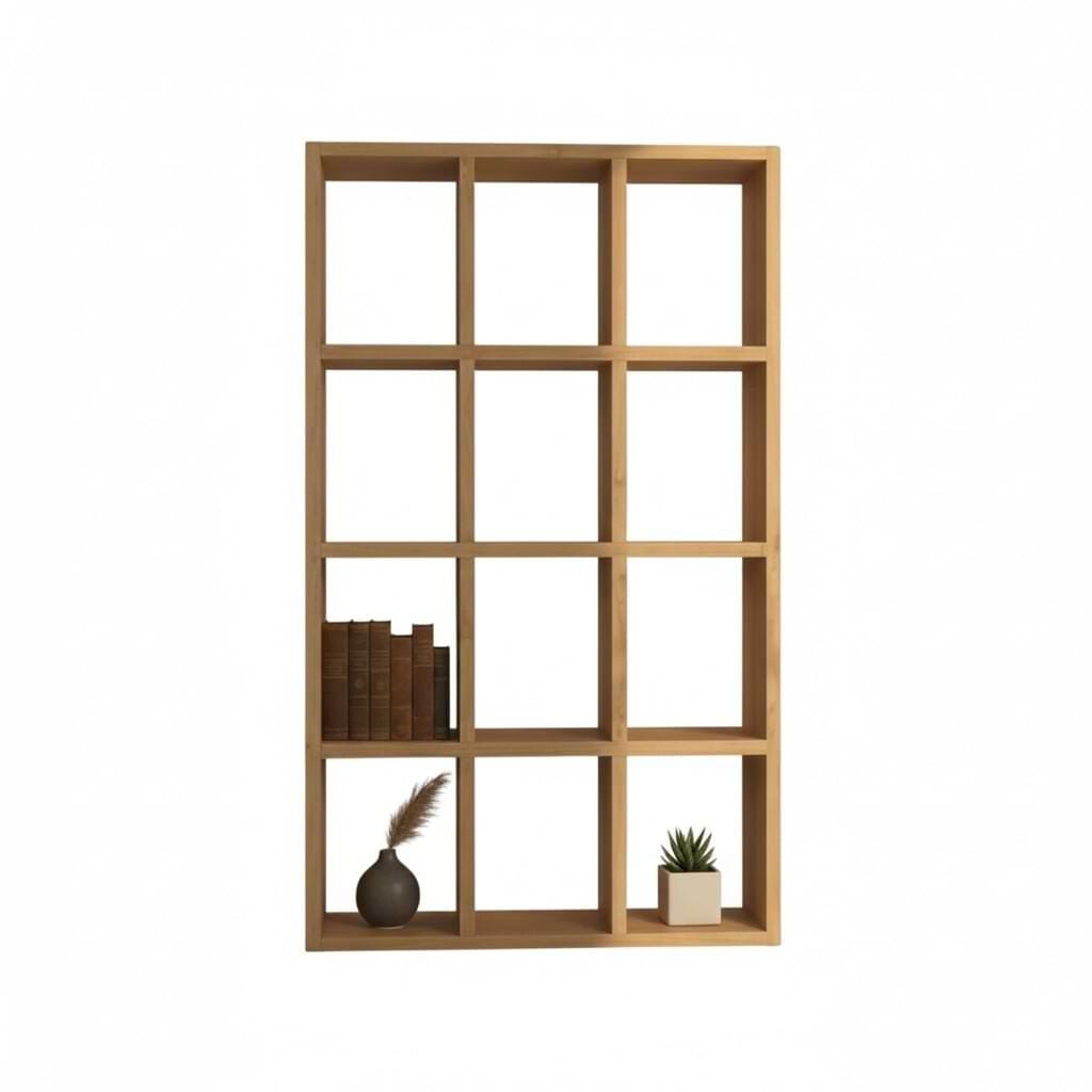 Teak light frame bookshelf with four open shelves made from solid teak wood