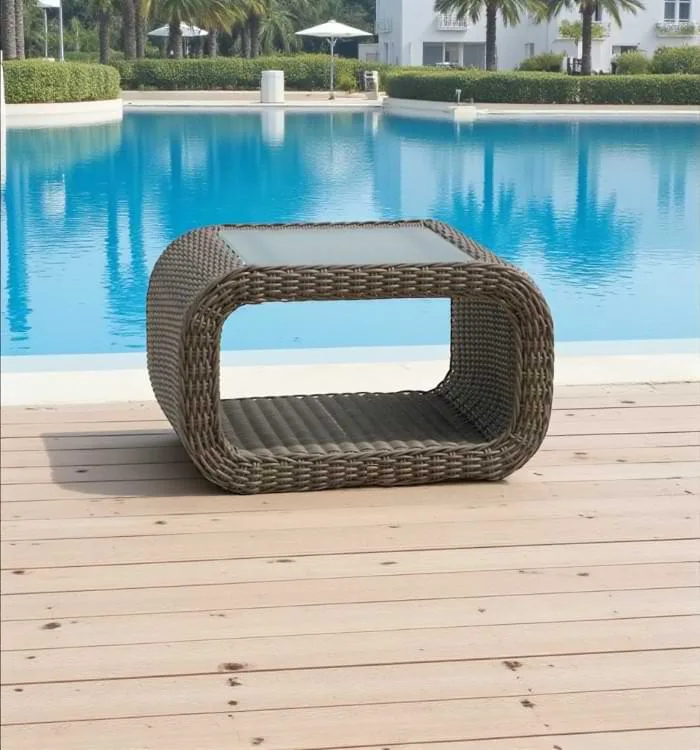 Kubu all weather wicker side table for outdoor and indoor use, handwoven synthetic wicker design, lightweight and durable