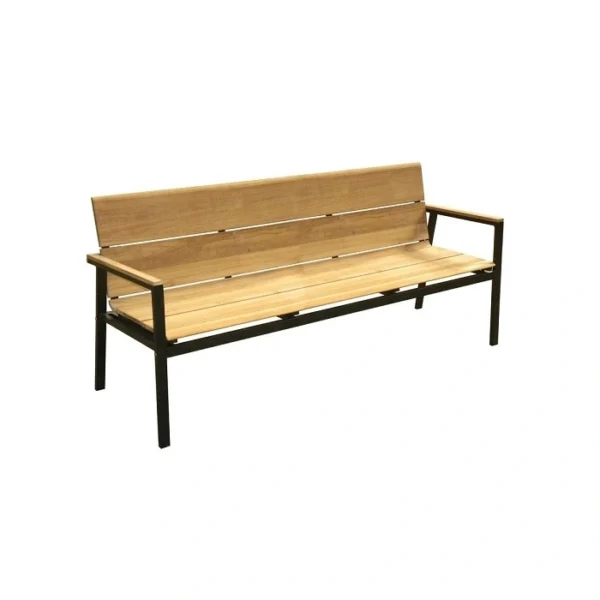 Powder-coated aluminum frame of Modern Teak Aluminum Bench in white, showcasing sleek finish and durability