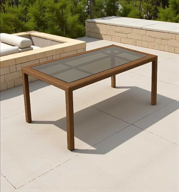 Calla wicker outdoor dining table with glass top for patio and garden use