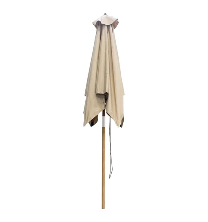 Elegant outdoor teak umbrella with vibrant canopy