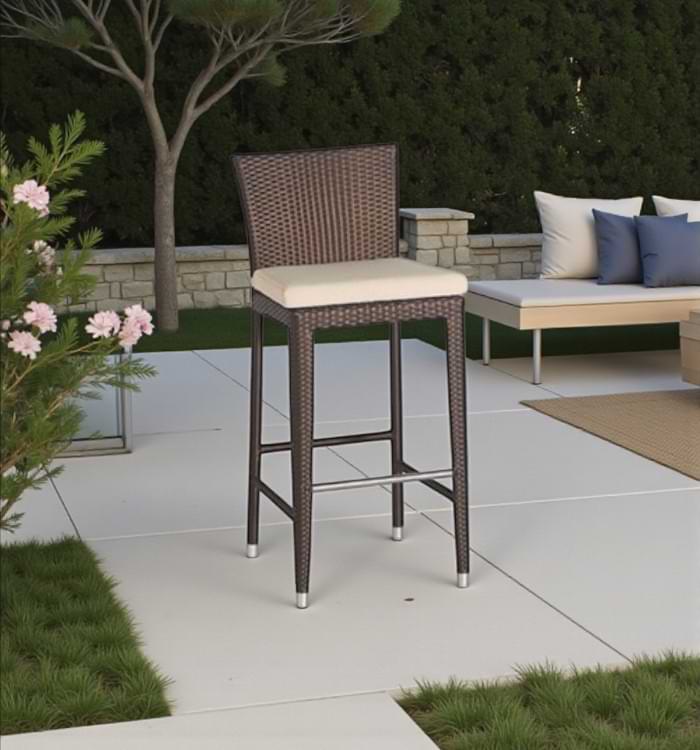 Wicker Bar Chair with footrest, lightweight synthetic rattan for indoor and outdoor use