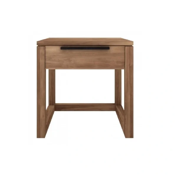 Elegant teak bedside table in a modern bedroom setting