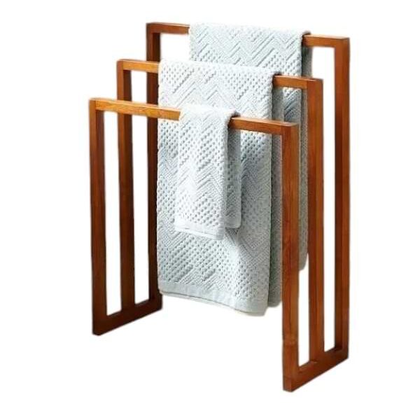 solid teak bathroom towel stand for modern homes