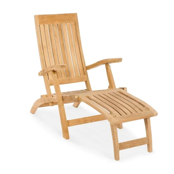 Teak Wood Steamer Chair with Classic Design and Natural Finis