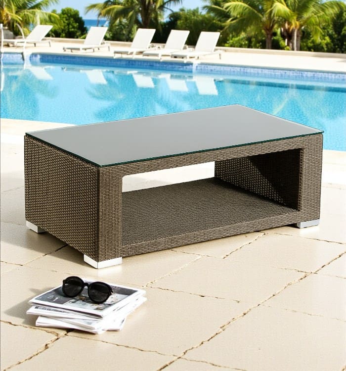 Wicker Coffee Table featuring woven top with tempered glass
