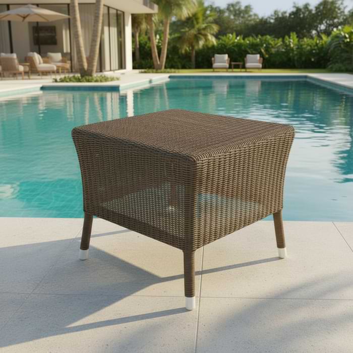 Lorraine Wicker Side Table, durable all-weather wicker, perfect for patio, garden, or indoor use