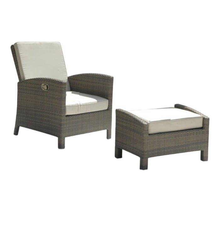 Comfortable lounge chair in woven wicker for patios and balconies