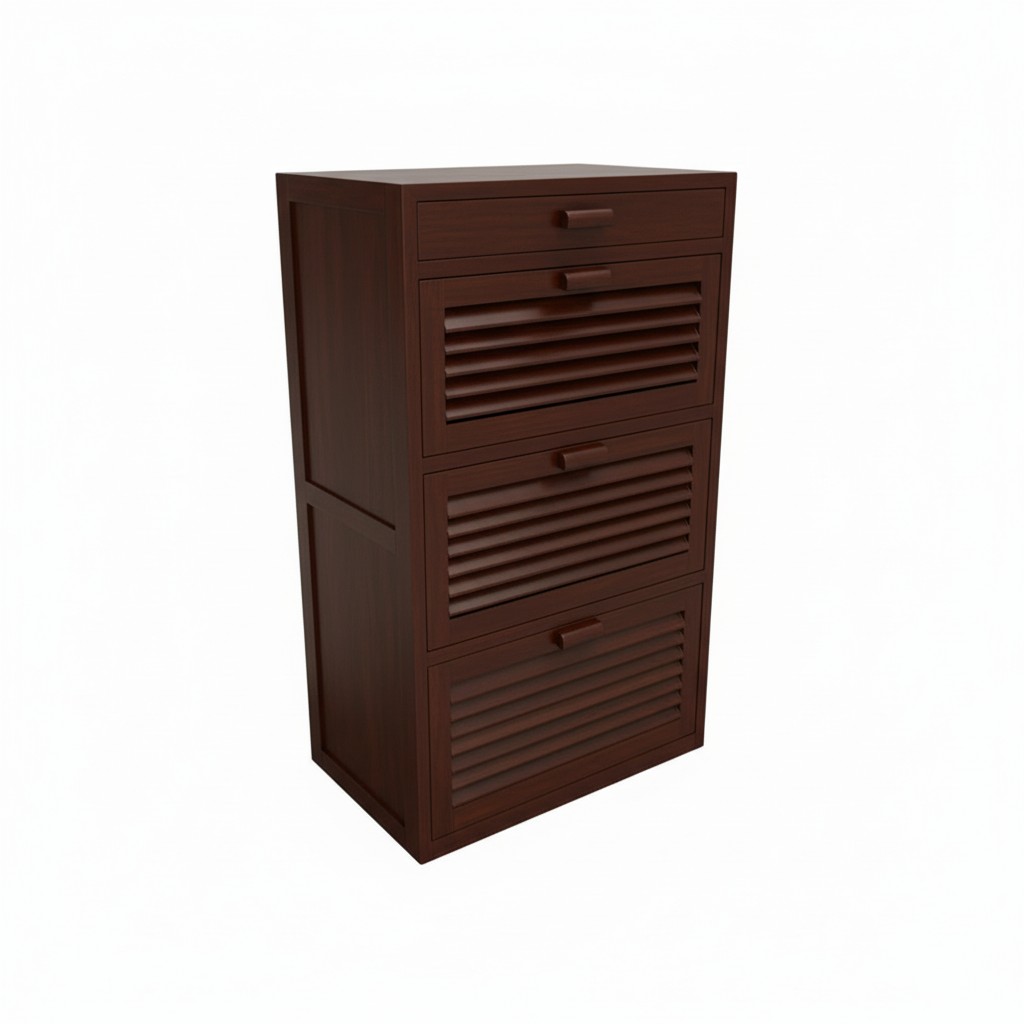 Vertical teak shoe storage cabinet for hallway or bedroom organization