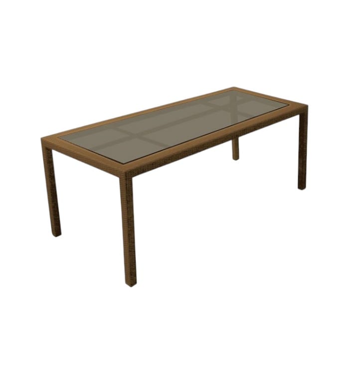 Outdoor wicker dining table 210 cm with glass surface and aluminum frame