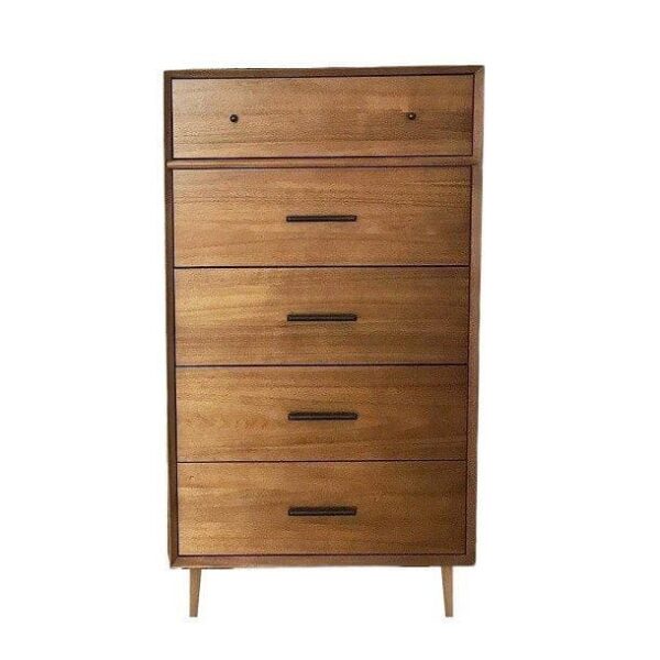 Solid teak chest of drawers highboy with tall design and spacious storage for bedroom organization