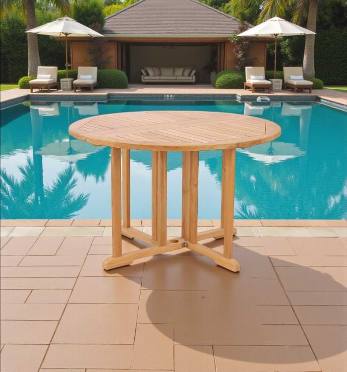 Premium Teak Gateleg Round Table 120 cm – round teak garden table for outdoor patios and gardens