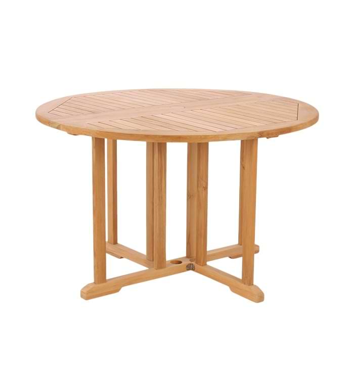 Solid teak round garden table with gateleg design for outdoor dining