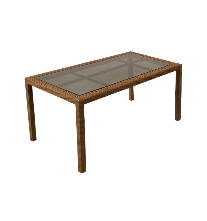 Rectangular wicker outdoor table with tempered glass insert and durable frame