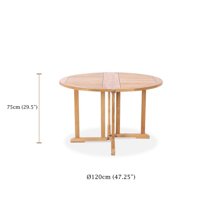 Compact round teak table for balcony, patio, or small garden spaces