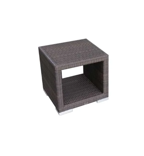 all weather wicker side table eith bottom shelf storage