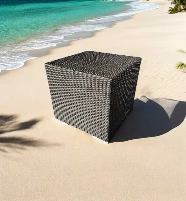 square wicker side table with weather-resistant weave