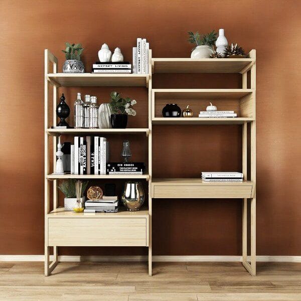 Coastal Teak Double Wall Unit | Modern Teak Bookshelf in Malaysia
