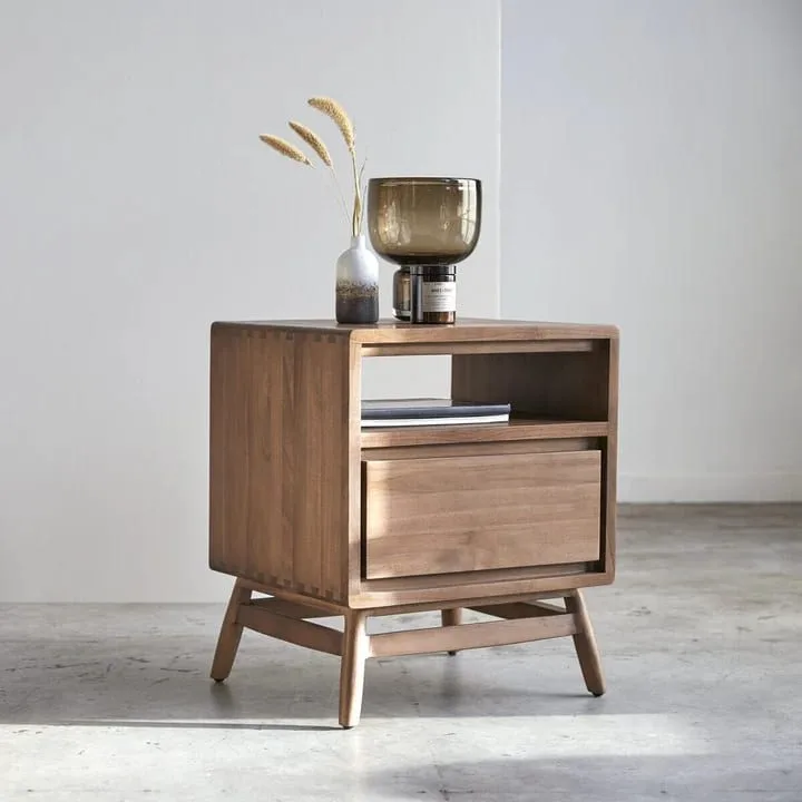 Minimalist Twist Teak Wood Side Table, perfect for living room or bedroom decor.