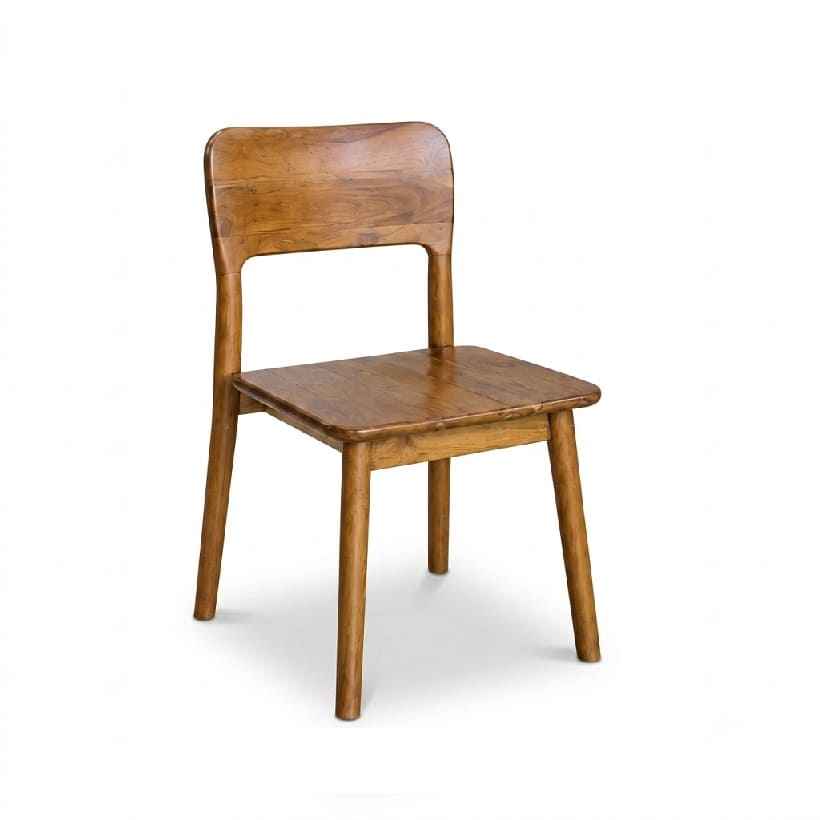 Emma teak wooden dining chair with curved backrest and natural wood finish